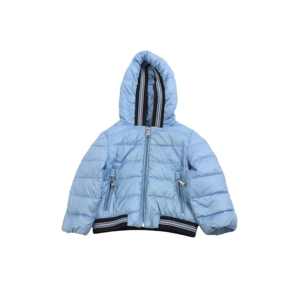 Moncler Boys Long Sleeve Front Zip Striped Trim Down Quilted Jacket Blue 6-9M